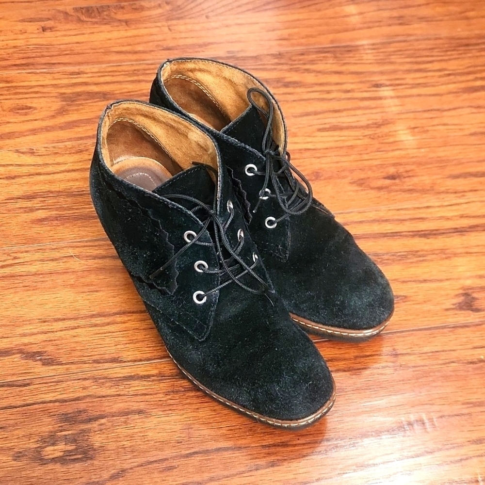Naturalizer Black Suede Kaitlyn Ankle Wedge Boots